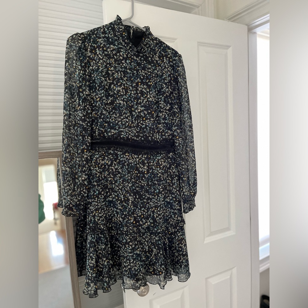 Donna Morgan Black and White Mock Neck A-Line Dress